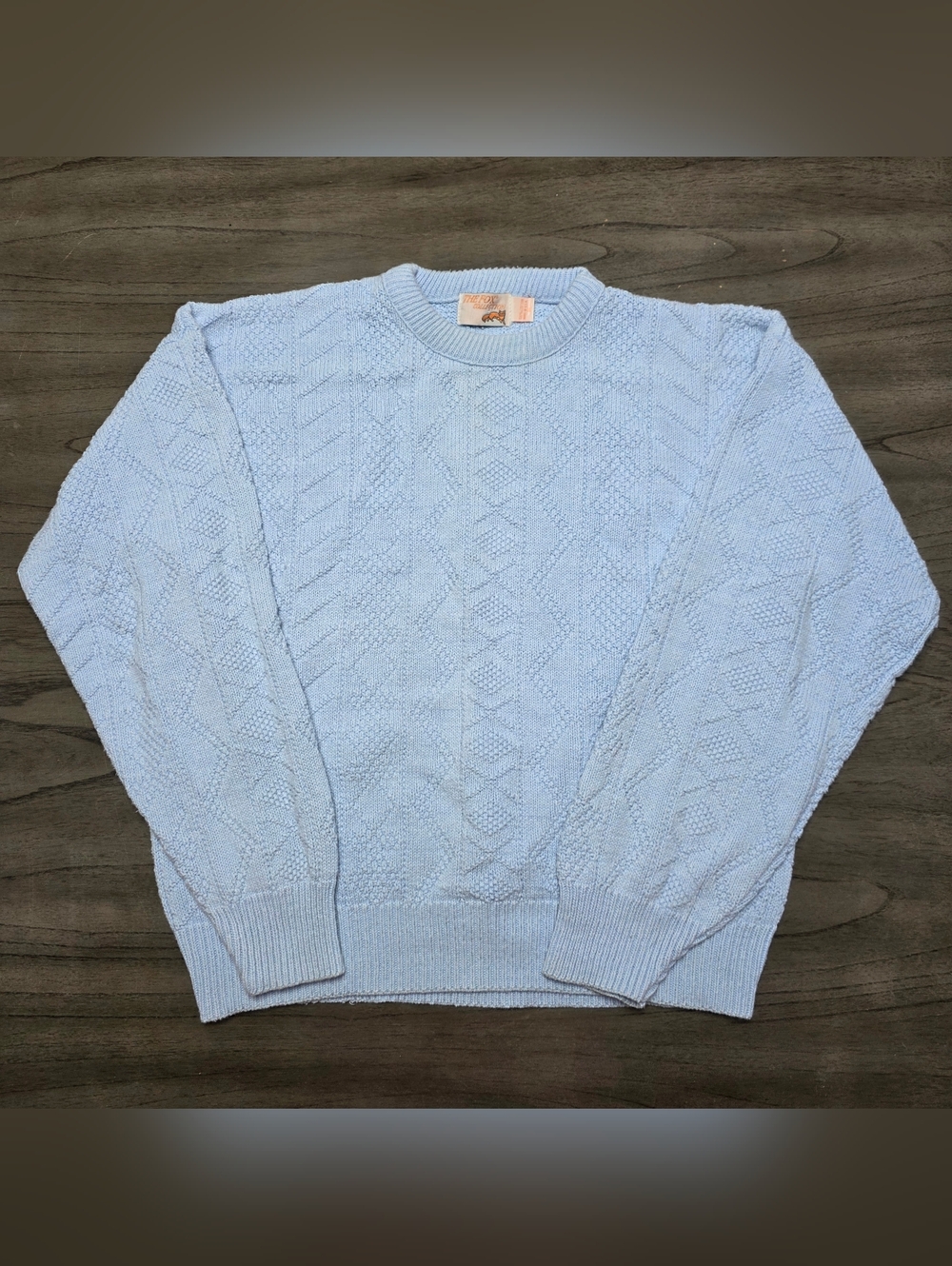 Men's Pastel Blue Cable-Knit Crewneck Sweater